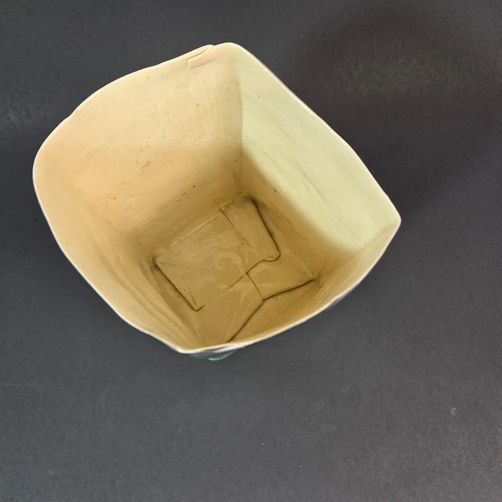 Abstract Studio Pottery Square Vase Signed Artisan Ceramic Slab Built Blue Teal